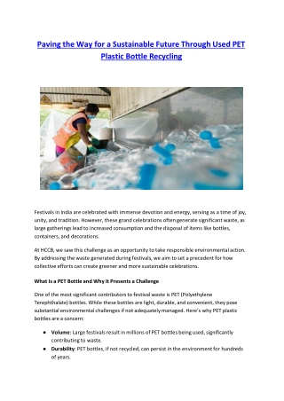 Paving the Way for a Sustainable Future Through Used PET Plastic Bottle Recycling - HCCB