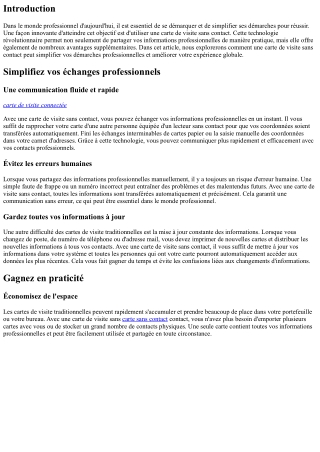Simplifiez vos démarches professionnelles avec une carte de visite sans contact