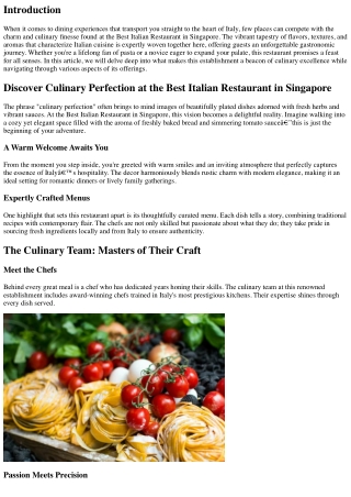 Discover Culinary Perfection at the Best Italian Restaurant in Singapore