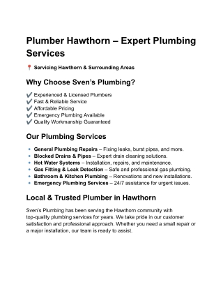 Plumber Hawthorn – Expert Plumbing Services