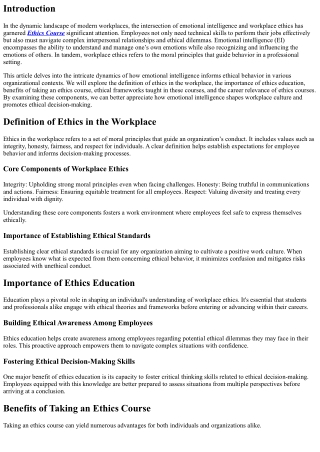 Connection Between Emotional Intelligence and Workplace Ethics