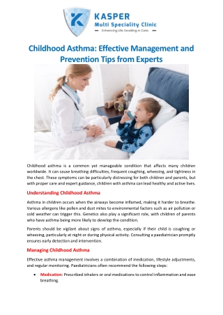 Childhood Asthma Effective Management and Prevention Tips from Experts