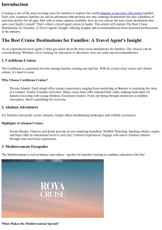 The Best Cruise Destinations for Families: A Travel Agent's Insight