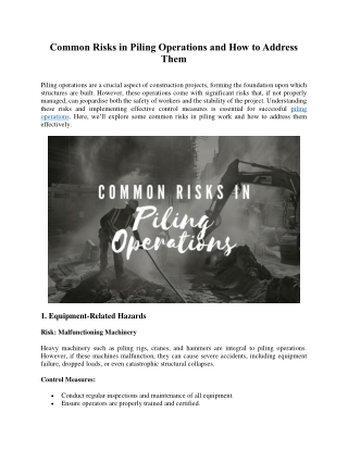 Common Risks in Piling Operations and How to Address Them