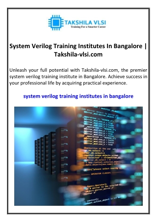 System Verilog Training Institutes In Bangalore Takshila-vlsi.com