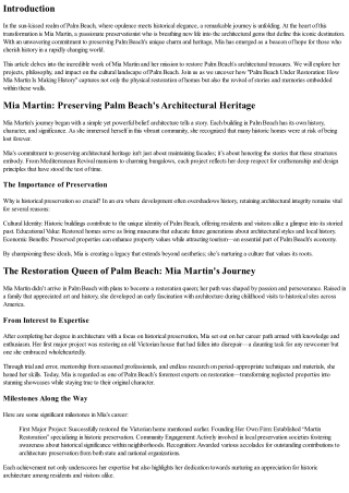 “Palm Beach Under Restoration: How Mia Martin Is Making History”