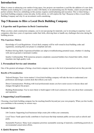 Top 5 Reasons to Hire a Local Deck Building Company