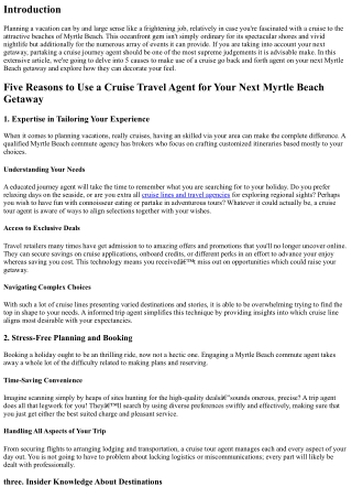 Five Reasons to Use a Cruise Travel Agent for Your Next Myrtle Beach Getaway