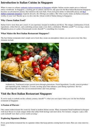 Visit the Best Italian Restaurant Singapore