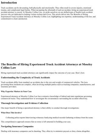 The Benefits of Hiring Experienced Truck Accident Attorneys at Moseley Collins L