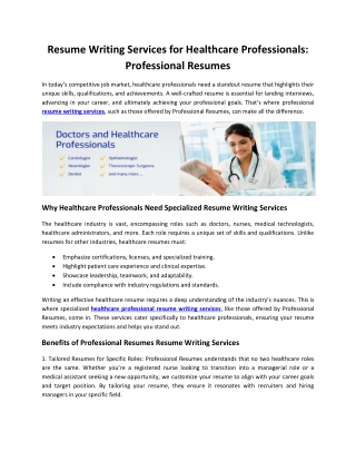 Resume Writing Services for Healthcare Professionals