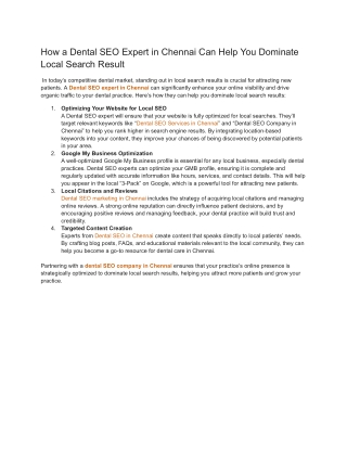 How a Dental SEO Expert in Chennai Can Help You Dominate Local Search Result