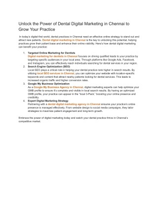 Unlock the Power of Dental Digital Marketing in Chennai to Grow Your Practice
