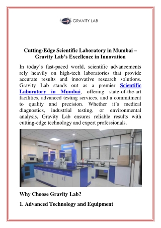 Cutting-Edge Scientific Laboratory in Mumbai  Gravity Lab’s Excellence in Innovation