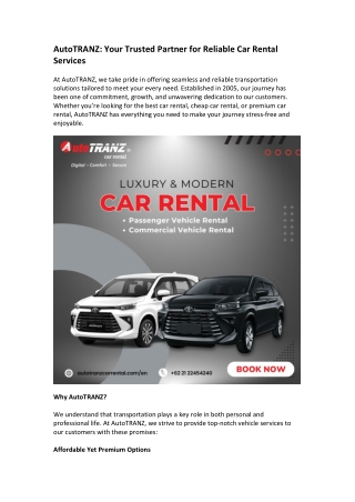 AutoTRANZ Your Trusted Partner for Reliable Car Rental Services