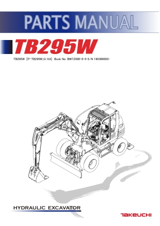 Takeuchi TB295W Hydraulic Excavator Parts Catalogue Manual Instant Download (Serial No. 190300003 and up)