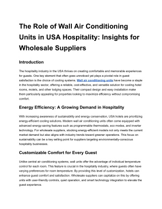 The Role of Wall Air Conditioning Units in USA Hospitality_ Insights for Wholesale Suppliers