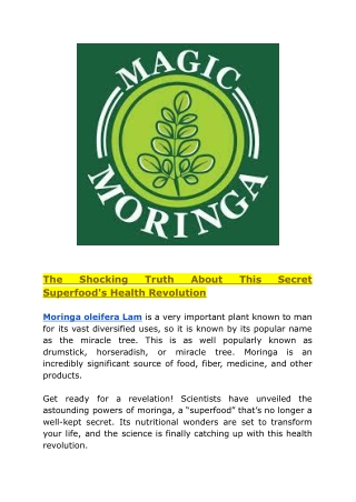 Moringa Magic-World's Most Useful Plant to Ensure Good Health