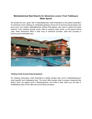 Mahabaleshwar Best Resorts for Adventure Lovers_ From Trekking to Water Sports