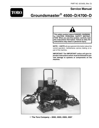 Toro Groundsmaster 4500D 4700D Service Repair Manual Instant Download