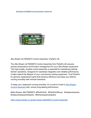 Alto-Shaam ALT5000872 Control Assembly _ PartsFe UK