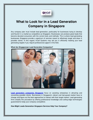 What to Look for in a Lead Generation Company in Singapore
