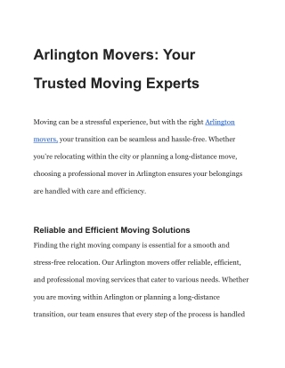 Arlington Movers_ Your Trusted Moving Experts