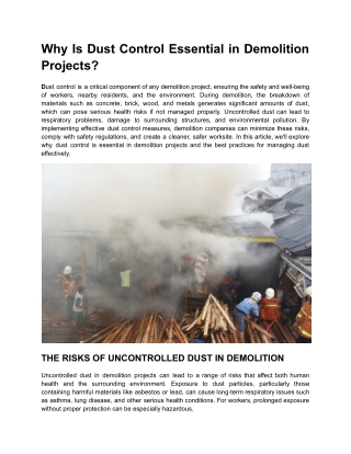 Why Is Dust Control Essential in Demolition Projects