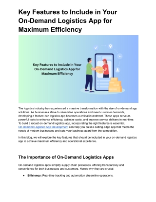 Key Features to Include in Your On-Demand Logistics App for Maximum Efficiency