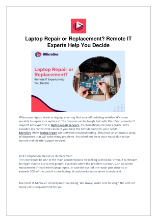 Laptop Repair or Replacement? Remote IT Experts Help You Decide