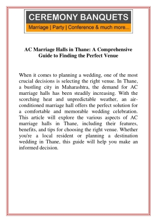 AC Marriage Halls in Thane  A Comprehensive Guide to Finding the Perfect Venue