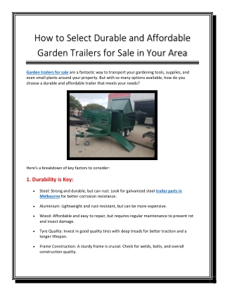 How to Select Durable and Affordable Garden Trailers for Sale in Your Area