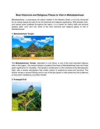 Best Historical and Religious Places to Visit in Mahabaleshwar