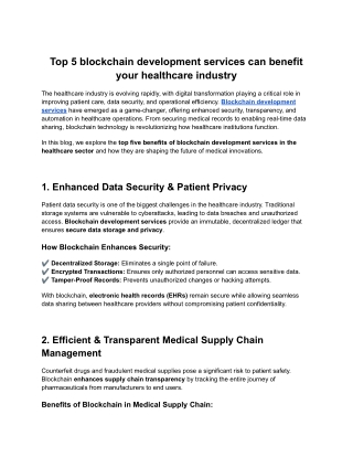 Top 5 blockchain development services can benefit your healthcare industry