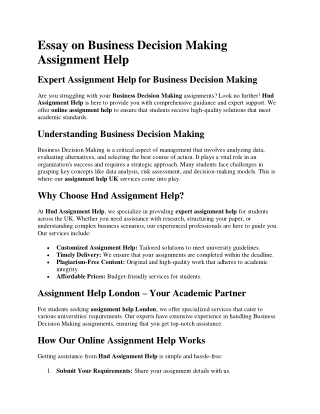 Essay on Business Decision Making Assignment Help