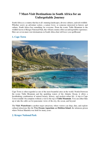 7 Must-Visit Destinations in South Africa for an Unforgettable Journey
