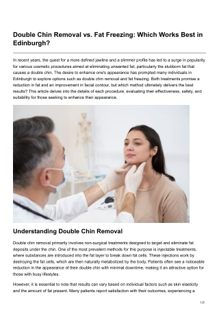 Double Chin Removal vs Fat Freezing Which Works Best in Edinburgh
