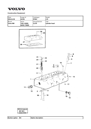 Volvo BM L70 Wheel Loader Parts Catalogue Manual Instant Download (SN 7401-10000, 60501-70000)