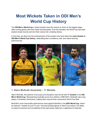 Most Wickets Taken in ODI Men’s World Cup History (1)