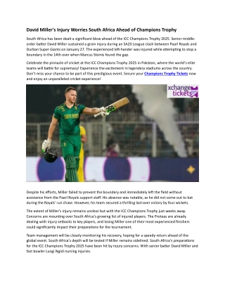 David Miller's Injury Worries South Africa Ahead of Champions Trophy