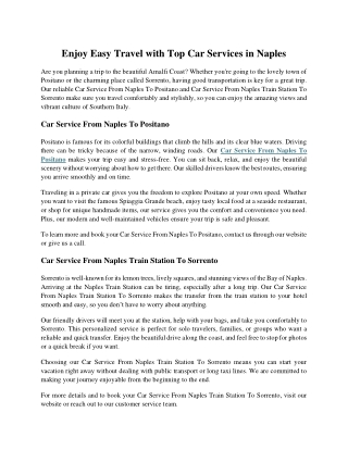 Enjoy Easy Travel with Top Car Services in Naples