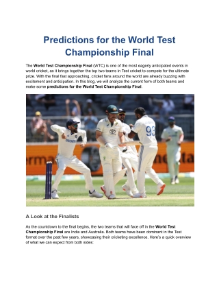 Predictions for the World Test Championship Final