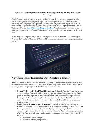 Top CC   Coaching in Gwalior Start Your Programming Journey with Cupule Trainings