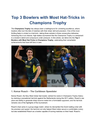 Top 3 Bowlers with Most Hat-Tricks in Champions Trophy