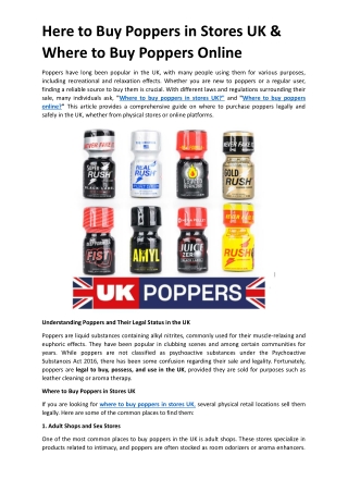 Here to Buy Poppers in Stores UK