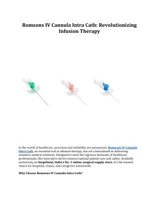Romsons IV Cannula Intra Cath: Revolutionizing Infusion Therapy