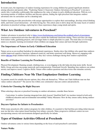 “Exploring Nature’s Classroom: Outdoor Adventures in Preschool”