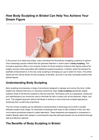 How Body Sculpting in Bristol Can Help You Achieve Your Dream Figure