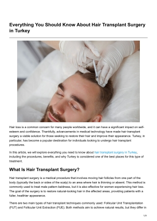 Everything You Should Know About Hair Transplant Surgery in Turkey