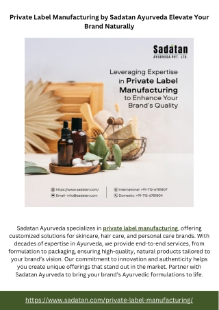 Private Label Manufacturing by Sadatan Ayurveda Elevate Your Brand Naturally